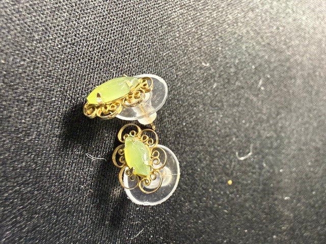 Vintage Artisan Gold-Tone Filigree Green Stone Stud Earrings