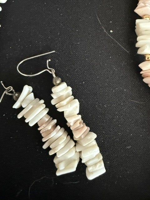 Long dangle shell chip earrings on silver hooks