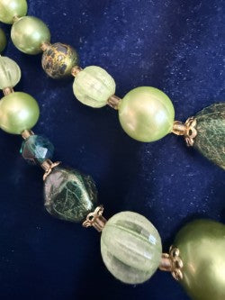 Vintage Japan Double-Strand Lime Green Lucite Bead Necklace – Signed Japan
