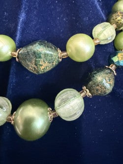 Vintage Japan Double-Strand Lime Green Lucite Bead Necklace – Signed Japan