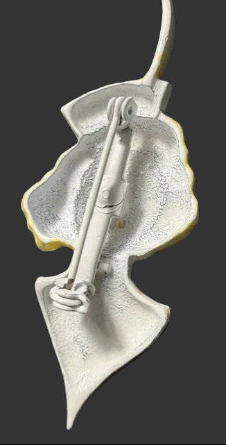 Vintage Glamour Girl Figural Brooch – Metal & Enamel, Blonde with Teal Hat, Unsigned