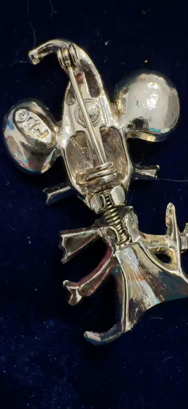 Vintage BJ Beatrix Christmas Elf Mouse Figural Brooch back showing maker's mark